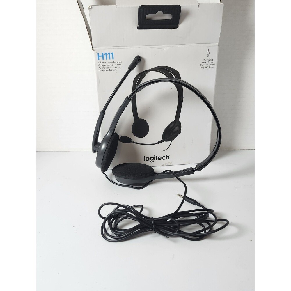 Logitech H111 Wired Headset Stereo Headphones Noise-Cancelling Mic 3.5mm Black